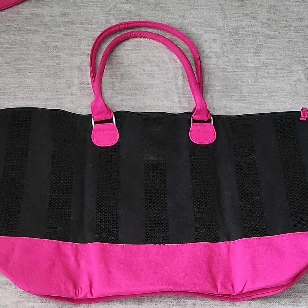Victoria's Secret Black and Hot Pink Tote - Picture 4 of 5